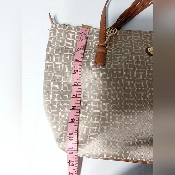 Tommy Hilfiger Large Brown Gold Monogram TH Tote Bag